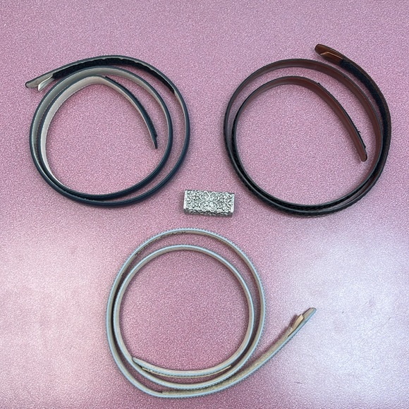 Terry Stack Italian leather skinny belts and buckle. Four piece set. - Picture 1 of 8